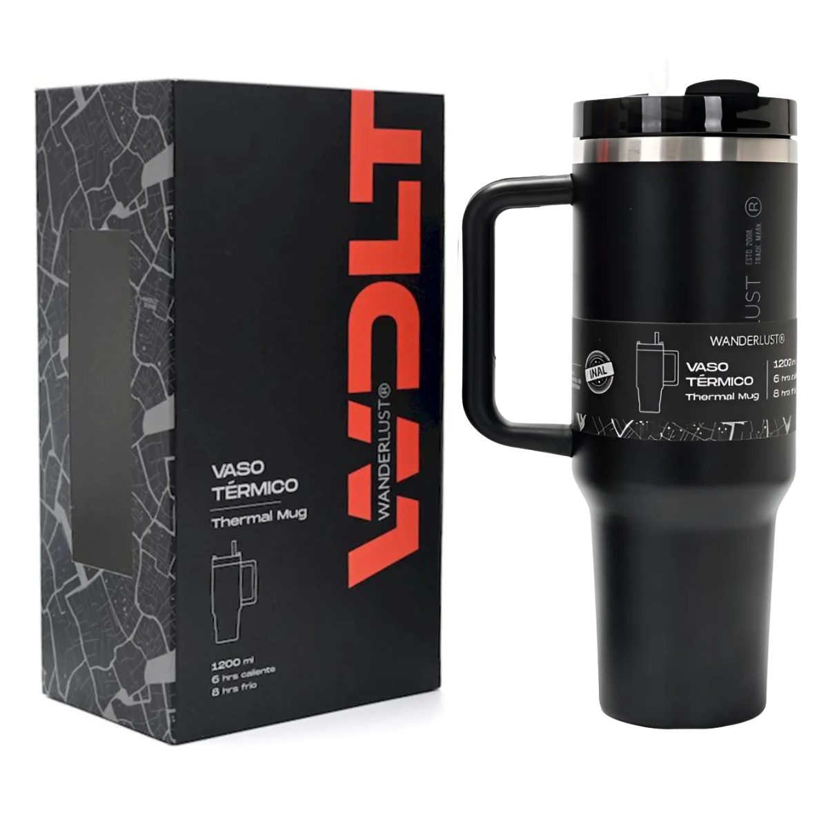 Vaso Térmico WANDERLUST con Bombilla 1200ml - Negro - Image 3