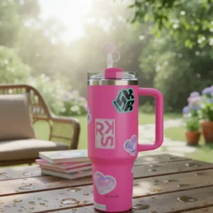 Vaso Térmico SKORA con Bombilla y Tapón Nube 1200ml - Fucsia