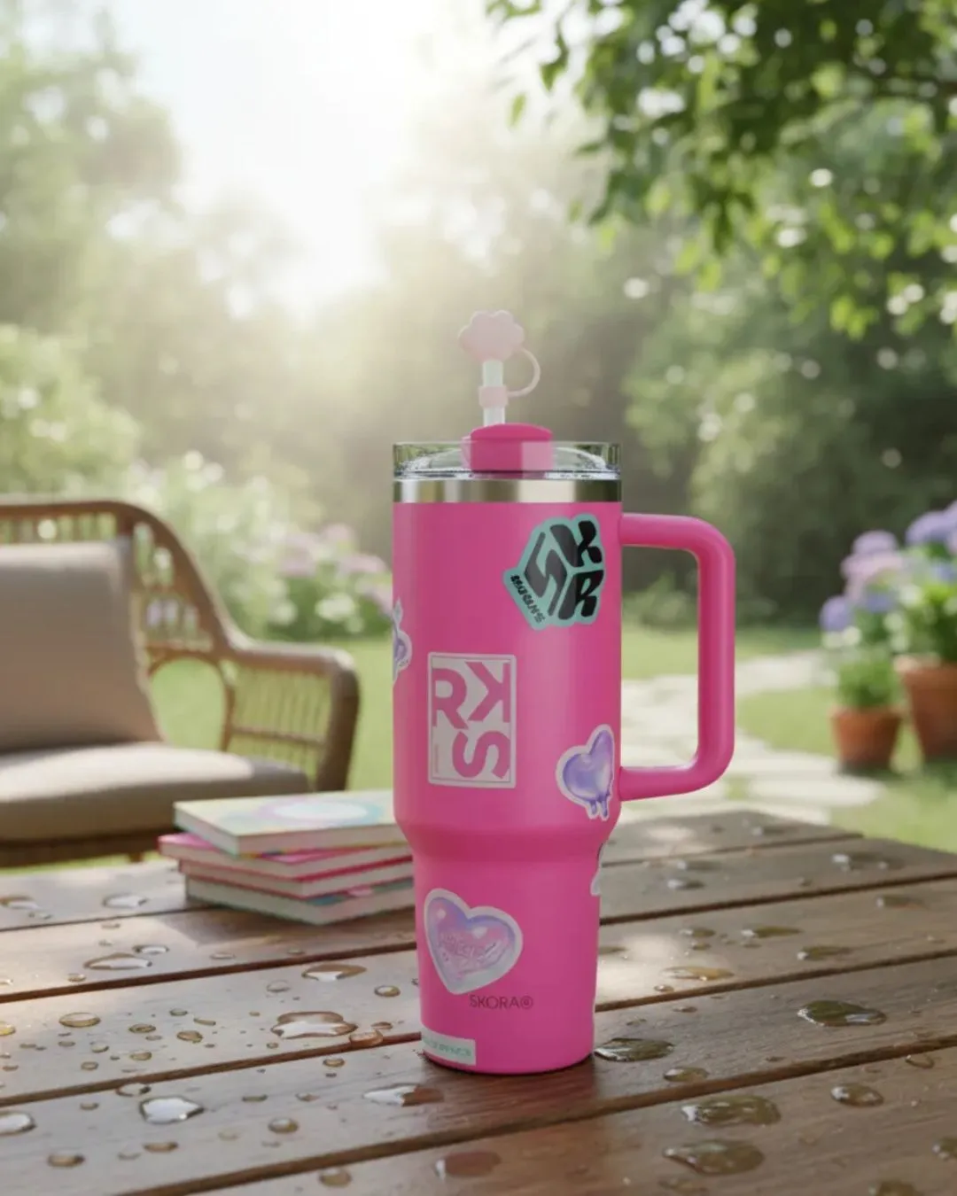 Vaso Térmico SKORA con Bombilla y Tapón Nube 1200ml - Fucsia