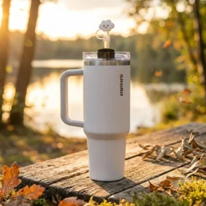 Vaso Térmico SKORA con Bombilla y Tapón Nube 1200ml - Gris Claro