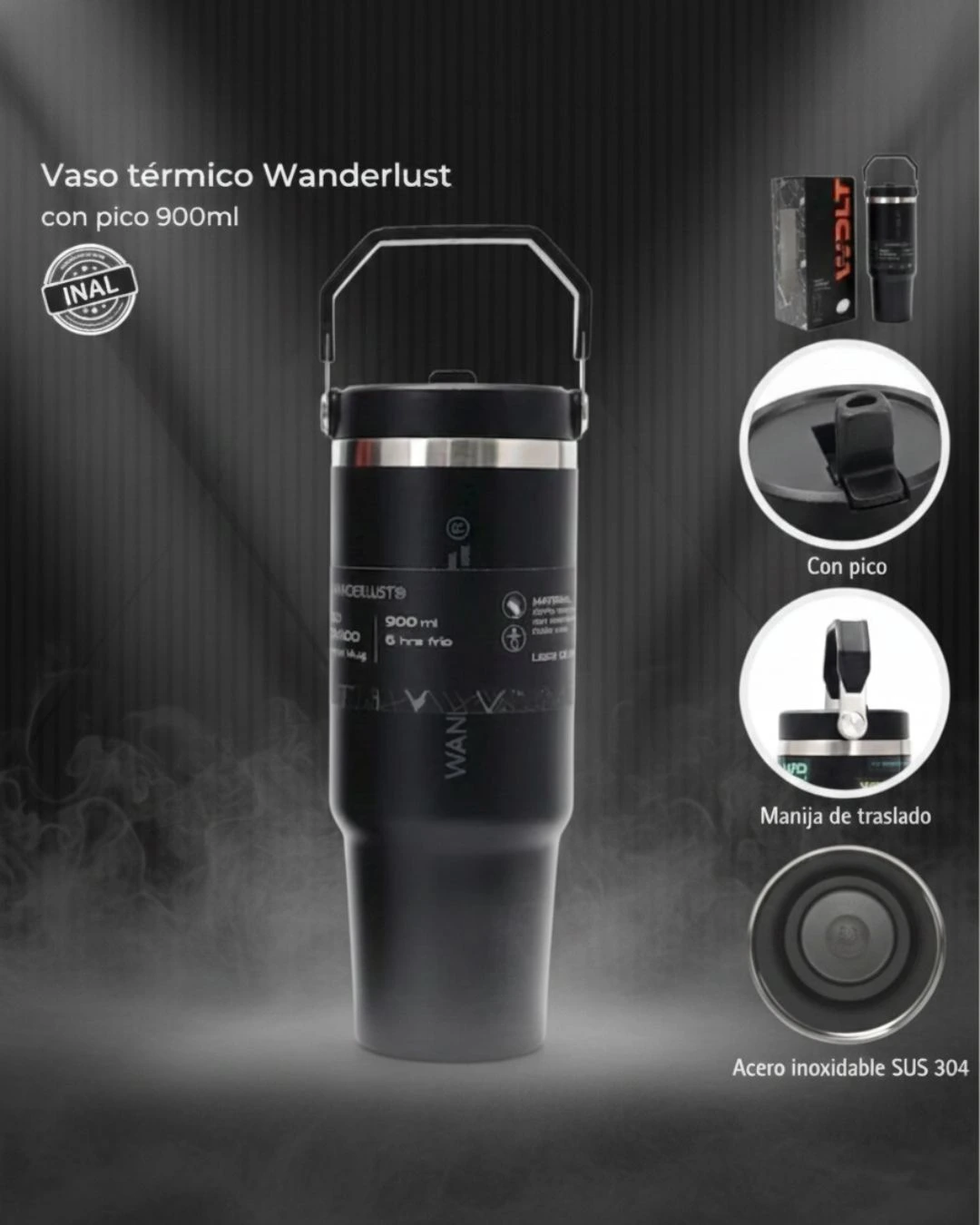 COMBO Bolso Magnético BAREY Rosa + Vaso Térmico WANDERLUST c/ Pico 900ml - Image 5