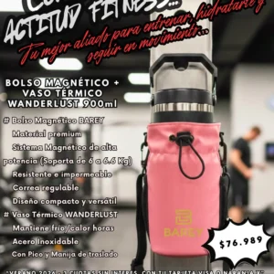 COMBO Bolso Magnético BAREY Rosa + Vaso Térmico WANDERLUST c/ Pico 900ml