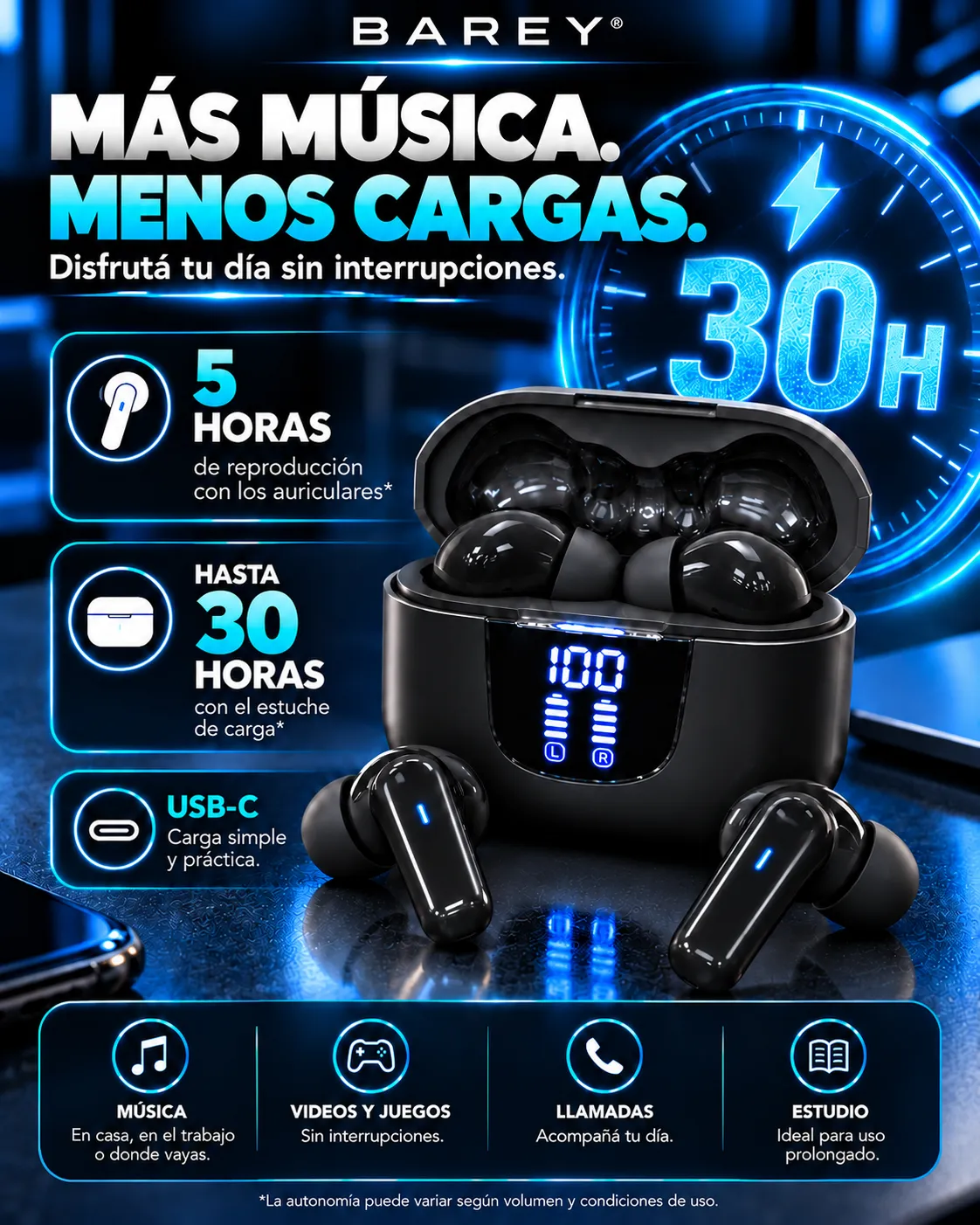 Auriculares Inalámbricos Bluetooth 5.4 K06-TWS con Display LED Negro - Image 8
