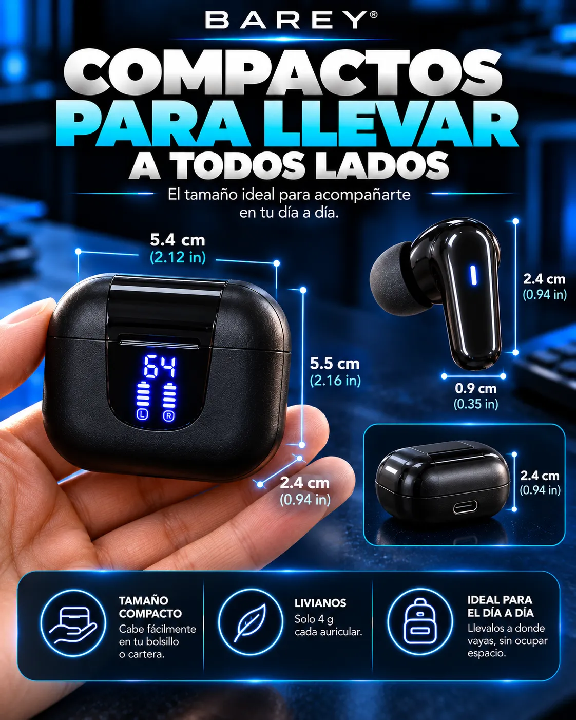 Auriculares Inalámbricos Bluetooth 5.4 K06-TWS con Display LED Negro - Image 10