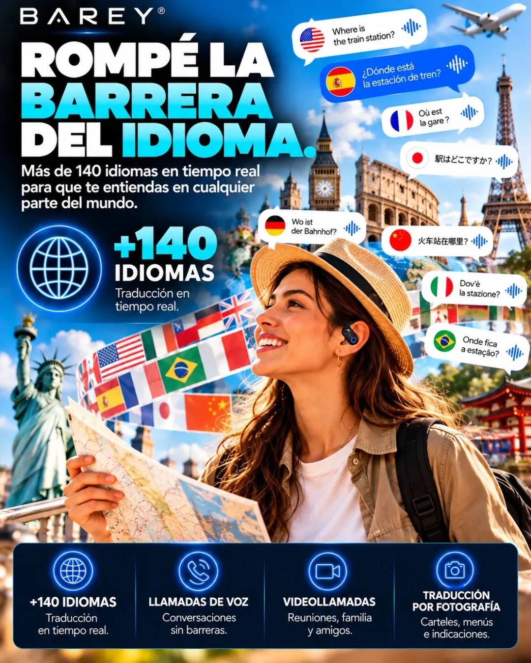 Auriculares Traductores Bluetooth 6.1 YYK-Q17 - BAREY - Image 2