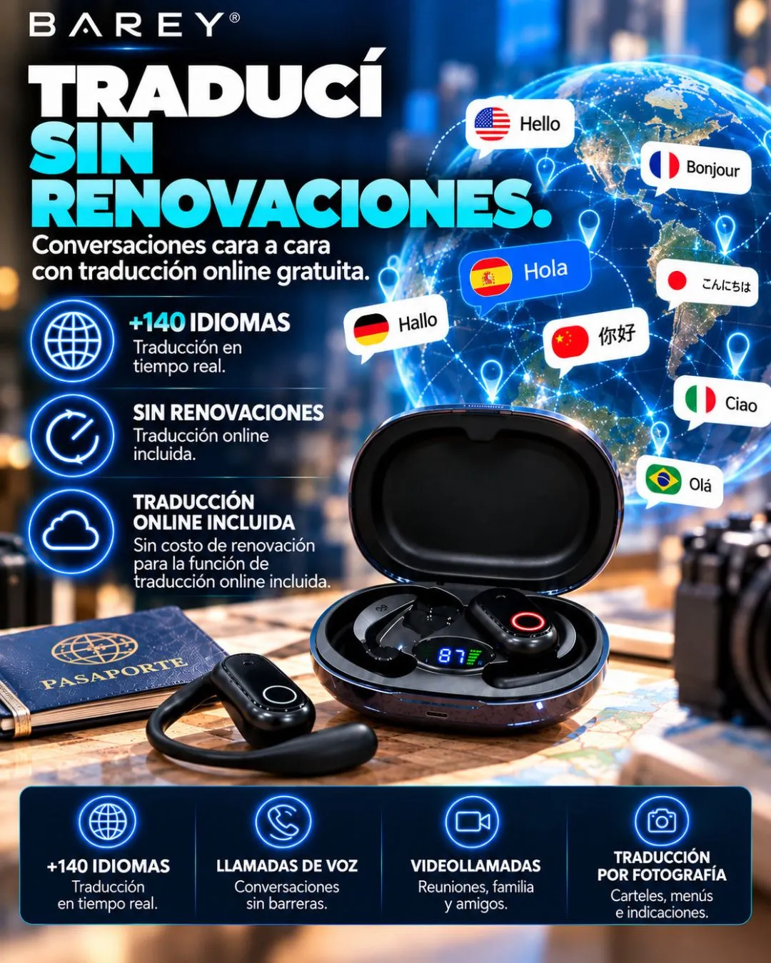 Auriculares Traductores Bluetooth 6.1 YYK-Q17 - BAREY - Image 3