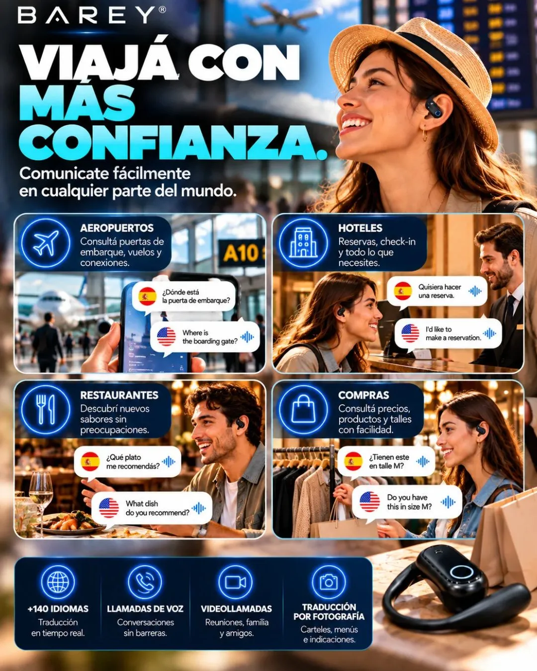 Auriculares Traductores Bluetooth 6.1 YYK-Q17 - BAREY - Image 7