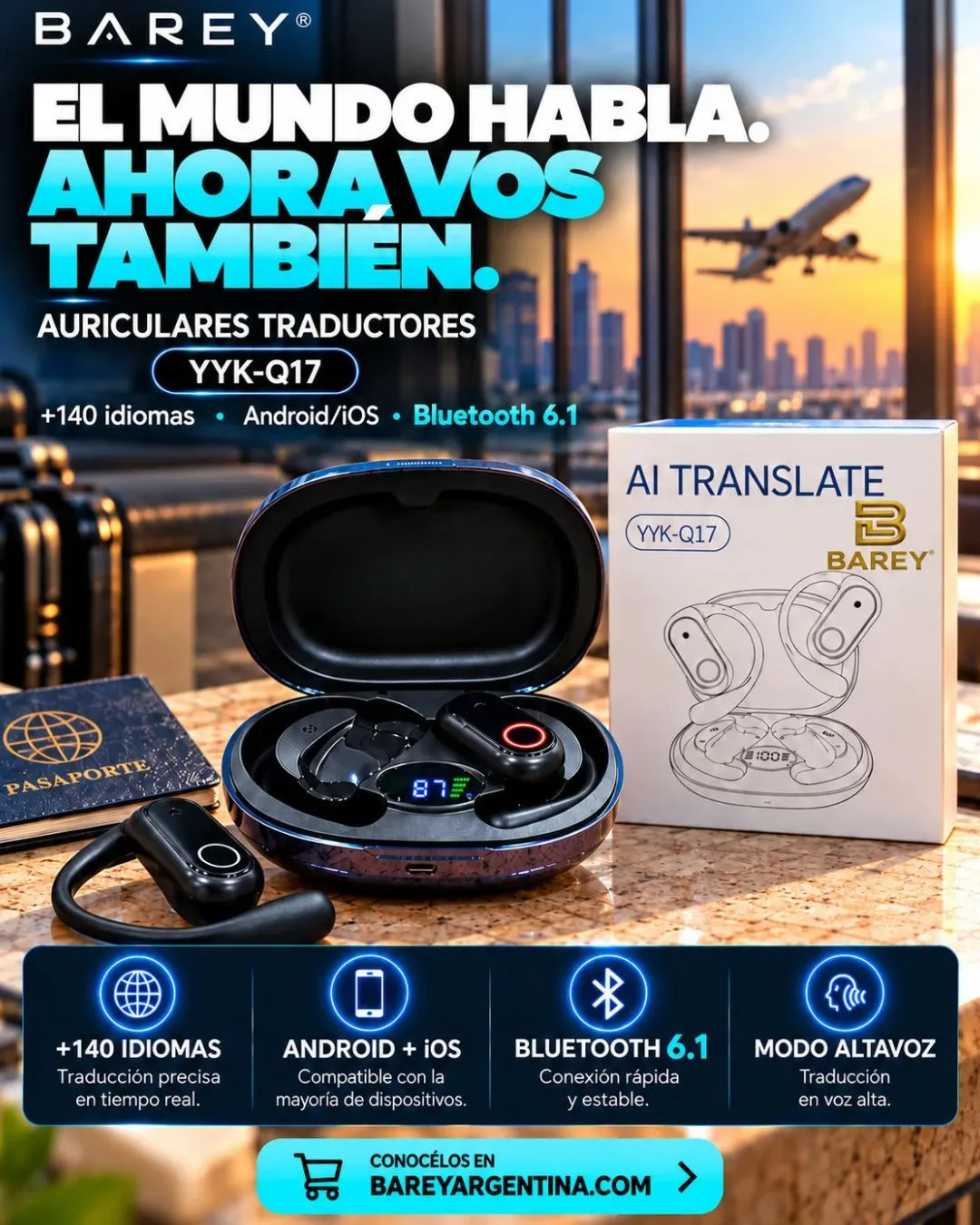 Auriculares Traductores Bluetooth 6.1 YYK-Q17 - BAREY - Image 13